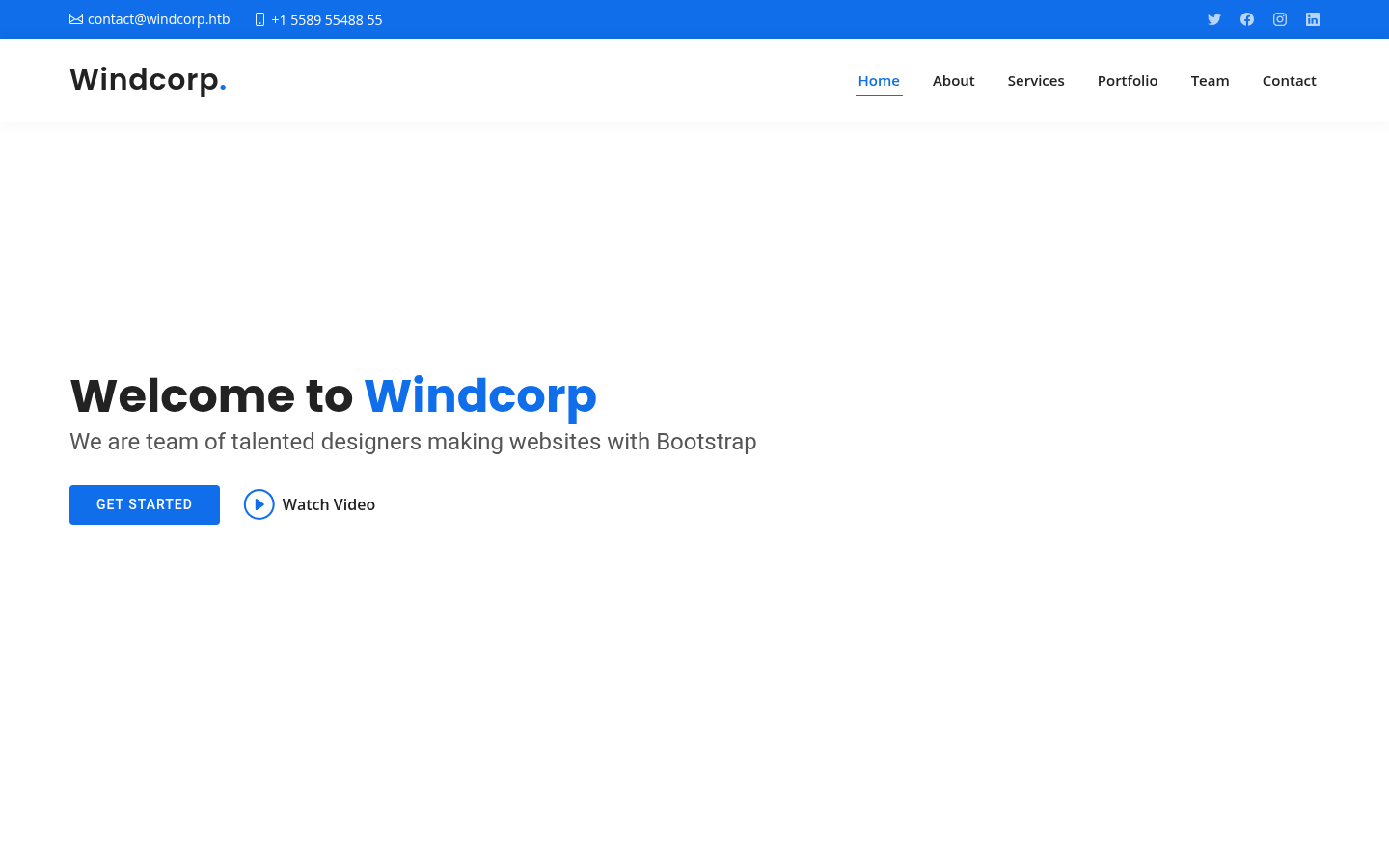 Windcorp corporate landing page