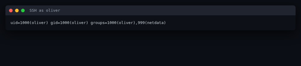 SSH access as oliver, including membership in the netdata group