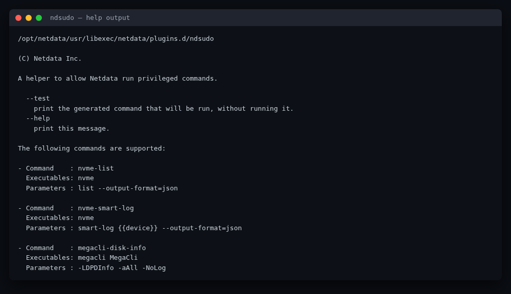ndsudo exposes an nvme-list operation that resolves nvme by name
