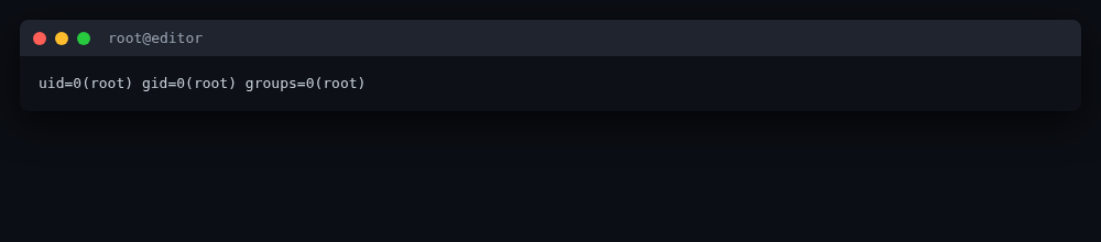 A secret-free id check from the effective-root shell