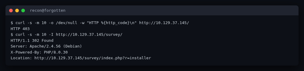 /survey/ redirects to the LimeSurvey installer