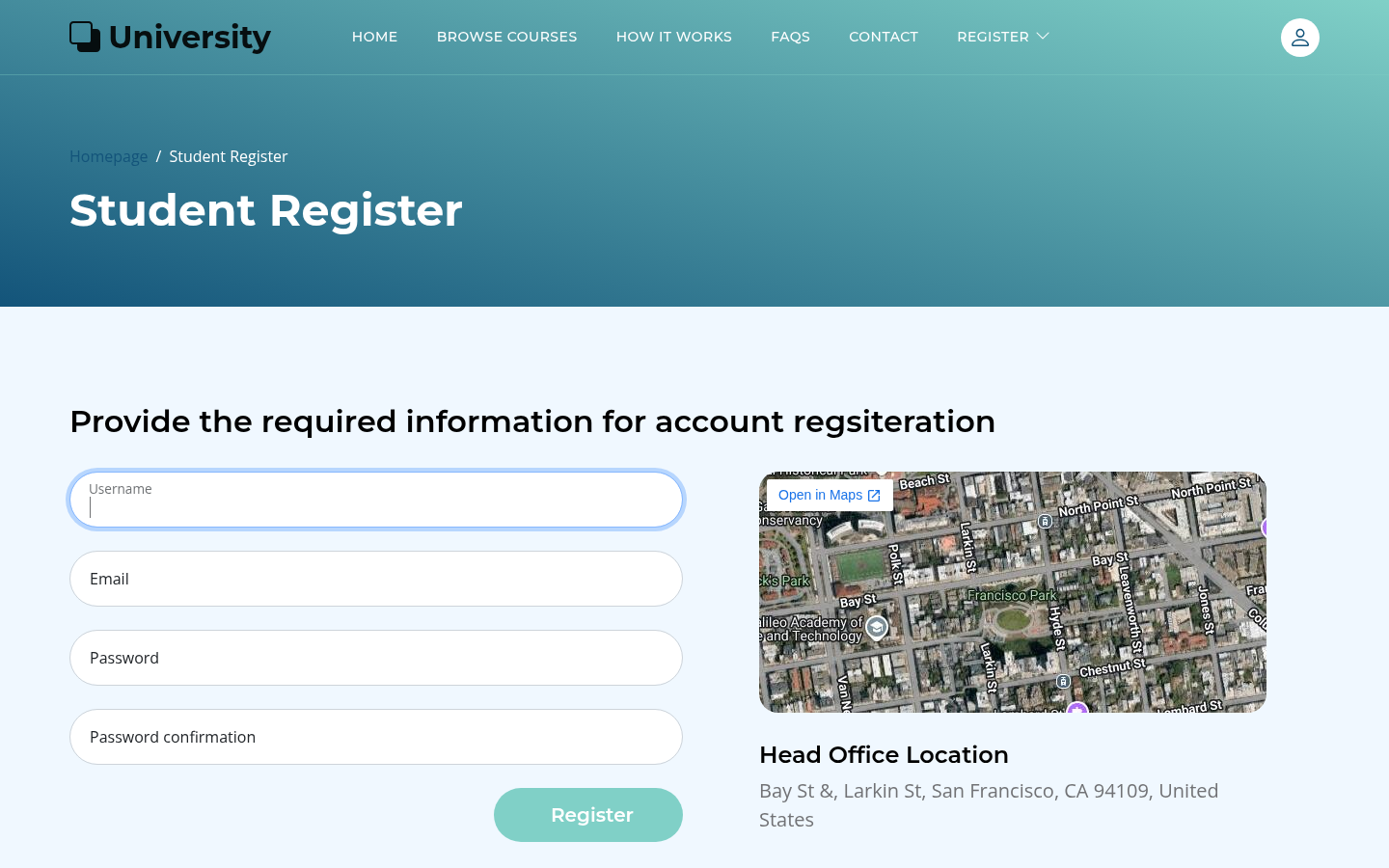 Student registration page