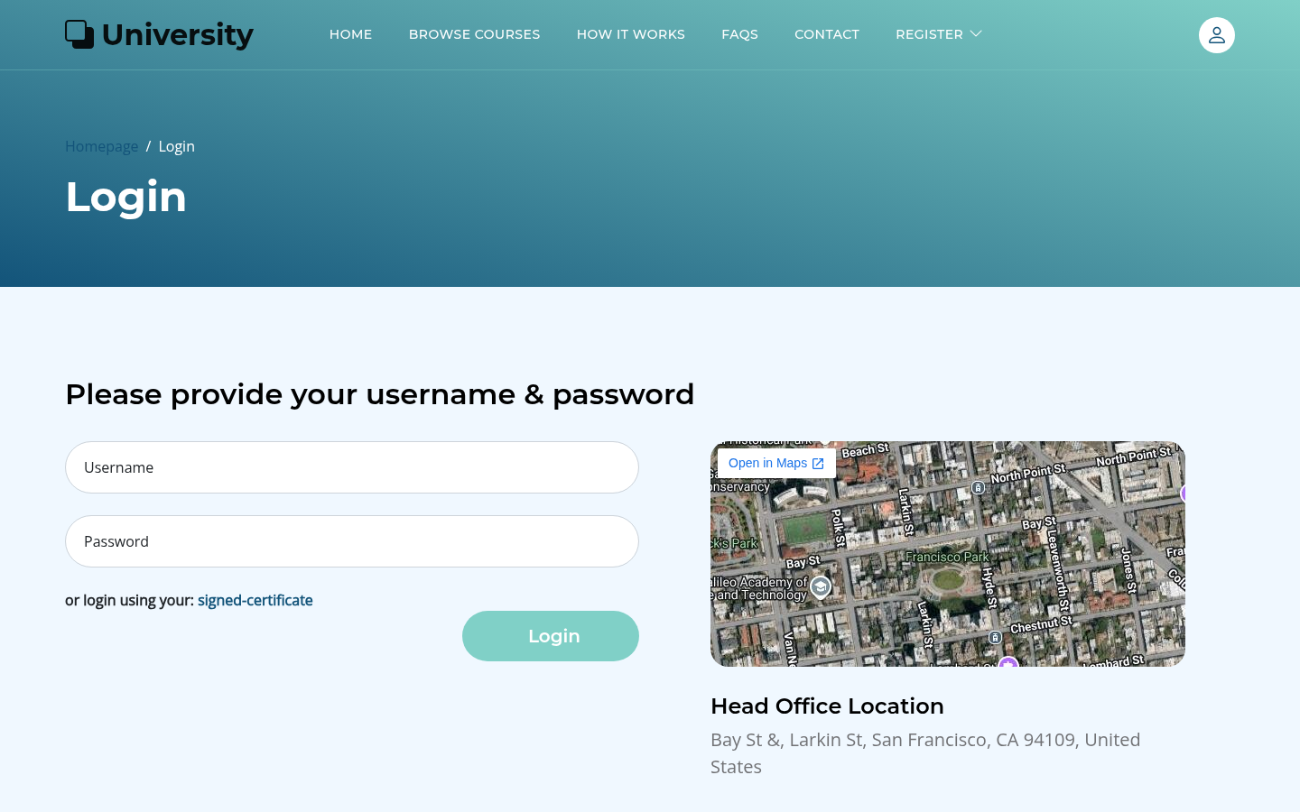 Standard login page