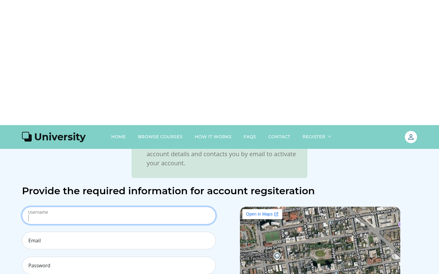 Professor registration page
