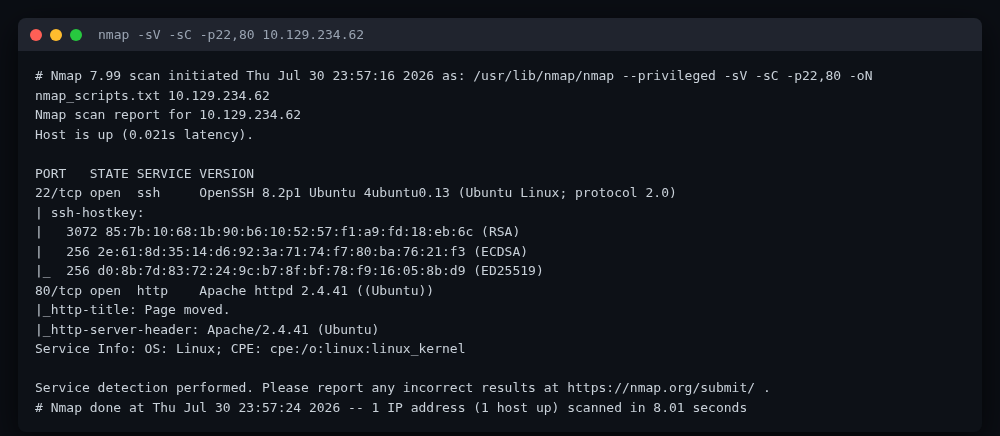 nmap service/version scan